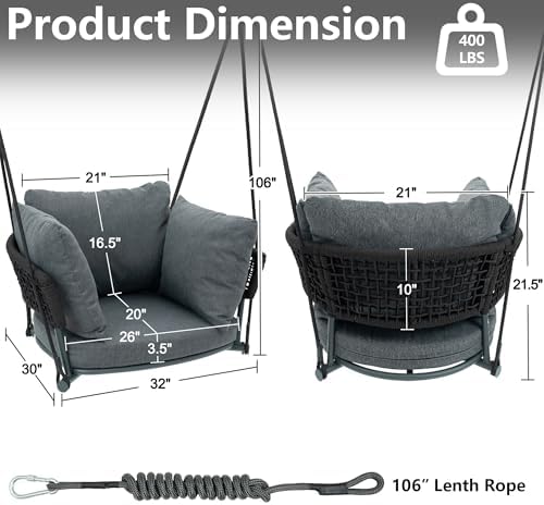 Swing Chair Outdoor, Single Hanging Porch Swing, Ceiling Hanging Chair - Image 2