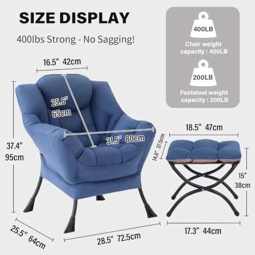 Tiita Lazy Chair with Ottoman, Comfy Reading Accent Chair - Image 3