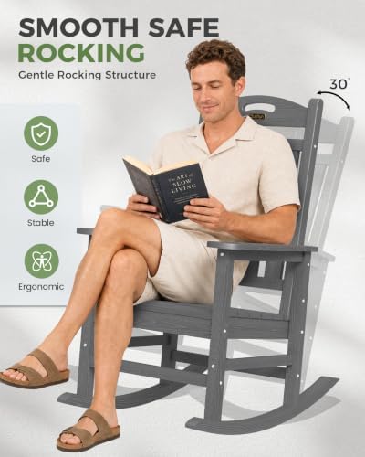 Outdoor Rocking Chairs Set of 3, Oversized Rocking Chair, All Weather - Image 4