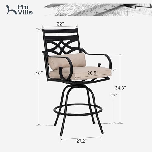 PHI VILLA Outdoor Bar Stools 4 PCS, Wrought Iron - Image 2