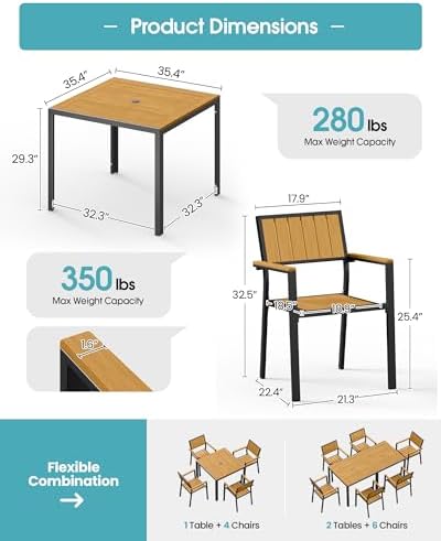Aluminum Outdoor Dining Set, Patio Square Table and Stackable Chairs - Image 2