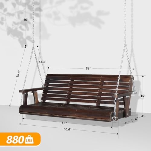 Bonnlo 5FT Rustic 880LBS Porch Swing, PU Bench - Image 5