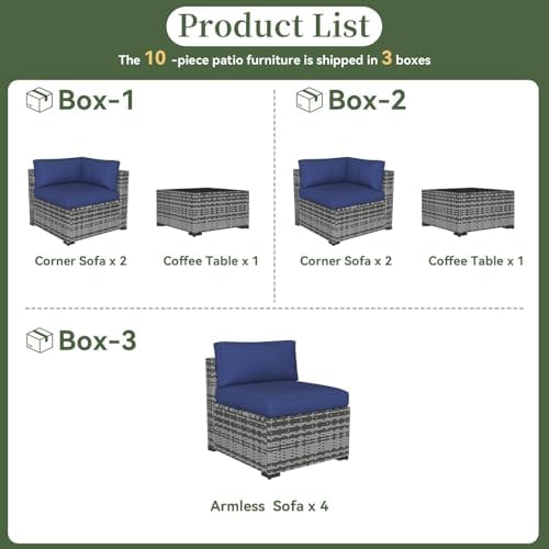Aoxun 10 Piece Patio Furniture Set Wicker Rattan Patio Conversation Set - Image 6