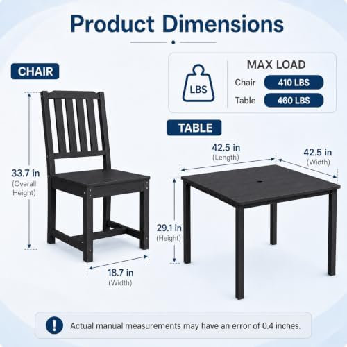 HDPE Outdoor Dining Set for 4, Square Table & Chairs Set - Image 5