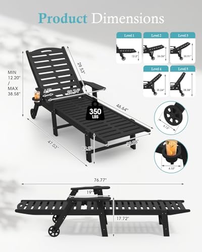 Lounge Chair Outdoor Set of 2, 5-Position Adjustable Patio Lounge Chairs - Image 2