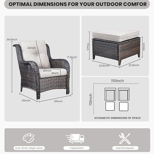 Wicker Furniture 4 Pieces Outdoor Patio Furniture Set Patio Chairs - Image 3