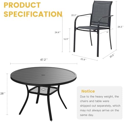 VICLLAX Patio Dining Set for 6, 7 Pieces Outdoor Furniture Set- 47" Round Patio - Image 2