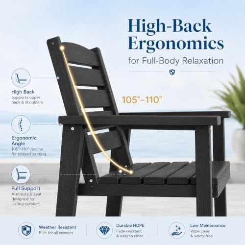 Patio Dining Chairs Set of 2, All-Weather HDPE Outdoor Dining Chair - Image 5