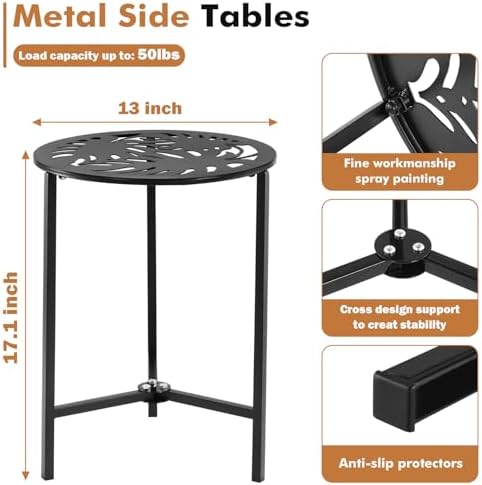 Party Zealot Set of 2 Small Round Metal Side Tables, 13-Inch Black Outdoor End - Image 3