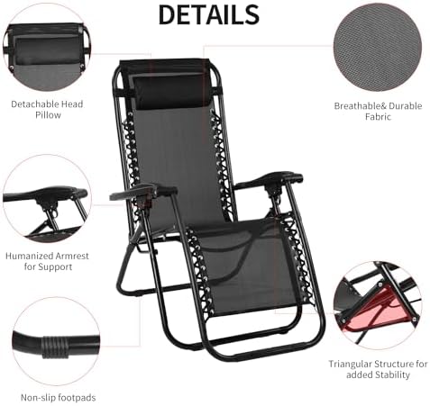 VTOY Zero Gravity Lounge Chair, Adjustable Outdoor Reclining Patio Chairs - Image 6