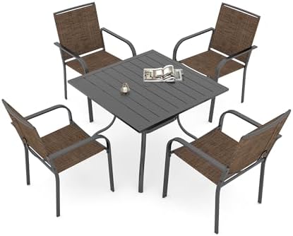 Outdoor Brown Stackable Chair and 35" Square Table Patio Dining Set - Image 2