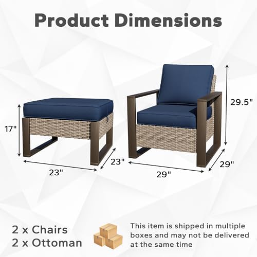Outdoor Patio Chairs, 4 Pieces Wicker Rattan Furniture Set, 2 Patio Chairs and - Image 2