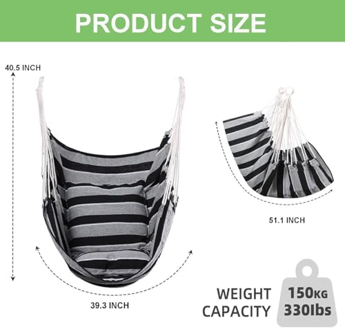 Goutime Hammock Chair, Boho Hanging Rope Ceiling Swing, Macrame Hanging - Image 2