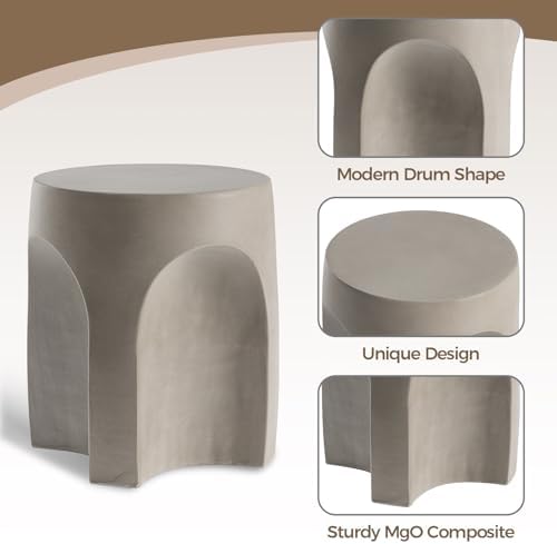 COSIEST Concrete Outdoor Side Table Drum Shape, Patio Accent Table Cement End - Image 4