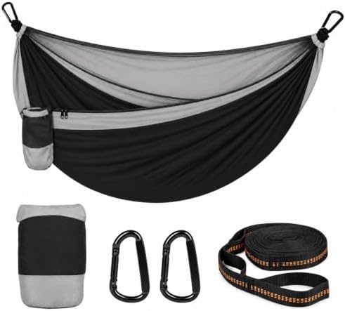 Camping Hammock with Mosquito Net, 500 Lbs Color Block Single Hammock by MIKKUPPA