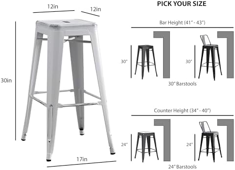 AC Pacific 24” Metal Backless Barstool Set of 2 – Country Rustic Style - Image 3