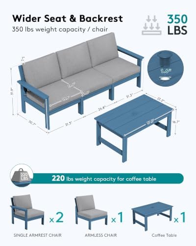 SERWALL HDPE Outdoor Patio Furniture Set Outdoor Couch - Image 2