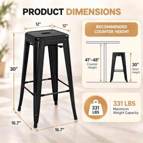 Yaheetech 30 Inch Metal Bar Stools Set of 4, Stackable Barstools - Image 3
