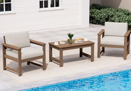SERWALL 3 Pieces HDPE Outdoor Sofa Bistro Set by SERWALL
