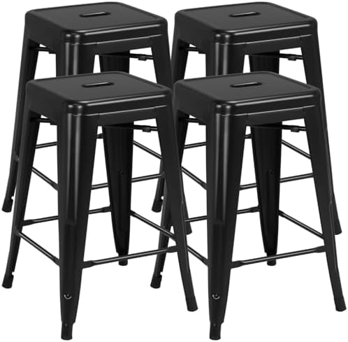 Yaheetech 24 Inch Metal Bar Stools Set of 4, Stackable Barstools by Yaheetech