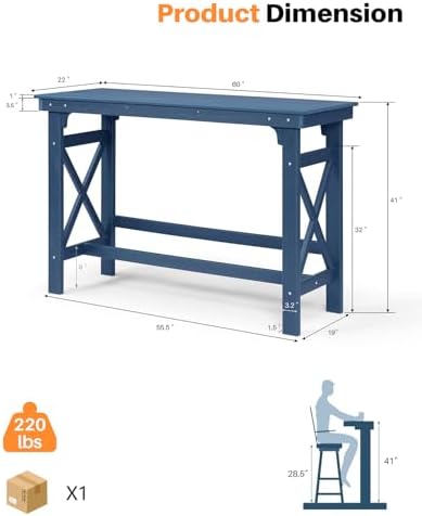 HDPE Outdoor Bar Table, Outdoor Counter Height Table Adirondack Patio Bar - Image 3