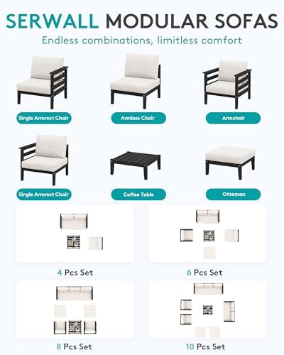 SERWALL HDPE Outdoor Furniture Set, 10 Pieces Patio Sectional Sofa Set - Image 3