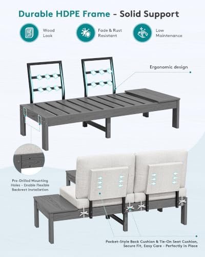 SERWALL HDPE Patio Furniture Set, 8 Seats Outdoor Sectional - Image 5