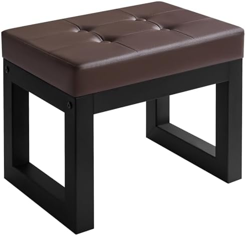 IBUYKE Small Footstool Ottoman, Faux Leather Footrest, Deep Coffee by IBUYKE
