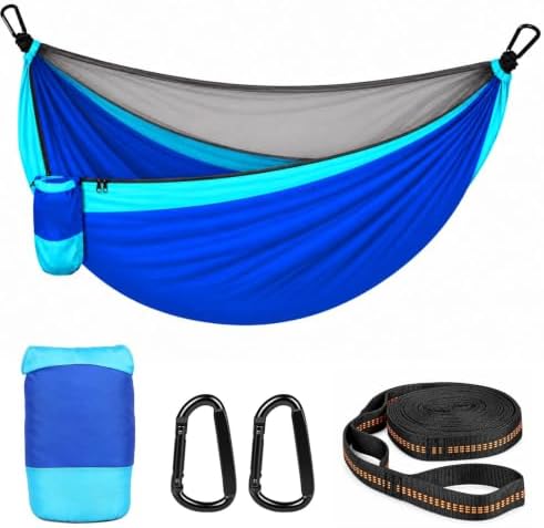 Camping Hammock with Mosquito Net, 500 Lbs Color Block Single Hammock by MIKKUPPA