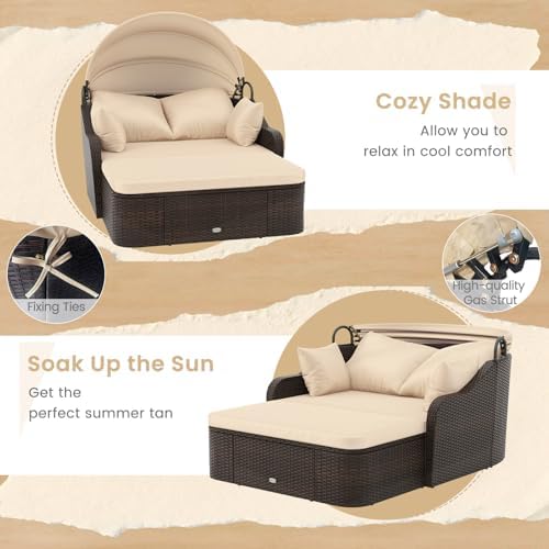 Tangkula PE Rattan Patio Daybed, Outdoor Seating Conversation Sofa - Image 6