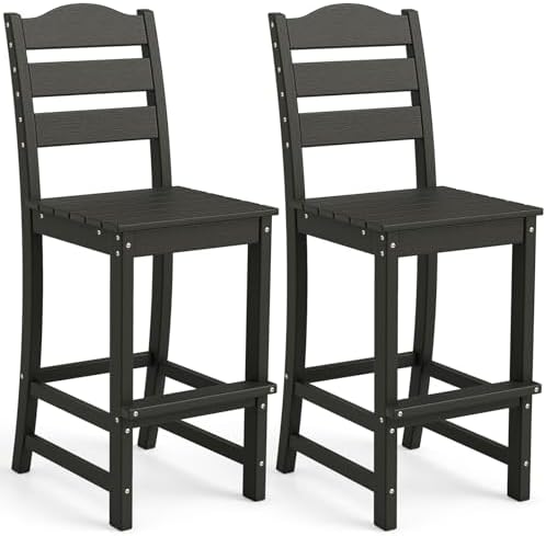 Tangkula Patio HDPE Barstool, Outdoor High Top Bar Chair w/Backrest & Footrest by TANGKULA