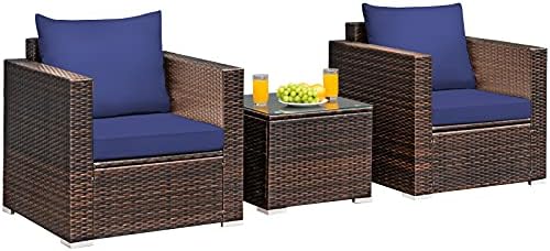 Tangkula 3 Pieces Patio Furniture Set, Outdoor Conversation Rattan Furniture by TANGKULA
