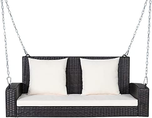 RELAX4LIFE Porch Swing 2-Seat Patio Rattan, Wicker Porch Swings Outdoor W/Two by RELAX4LIFE