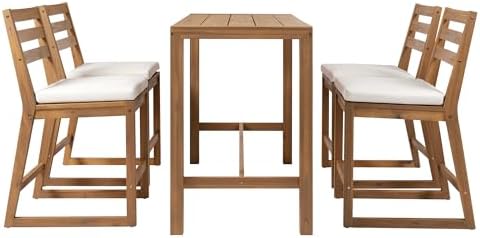 5-Pcs Outdoor Bar Table and Chair Set of 4, Rustic Patio Counter Height Bar - Image 5