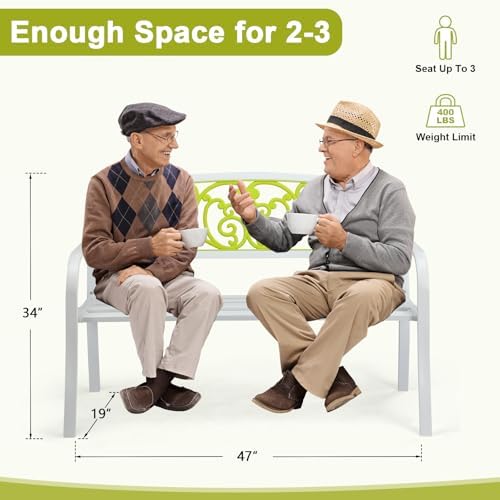 VINGLI Outdoor Bench for Patio Metal Garden Bench w/PVC Back Pattern - Image 3