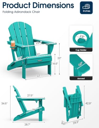 MUCHENGHY Folding Adirondack Chairs Set of 2, HDPE Patio Chair, Lake Blue - Image 3