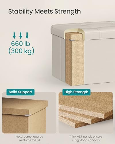 SONGMICS Storage Ottoman Bench, 43.3 Inches Folding Foot Rest Stool - Image 4