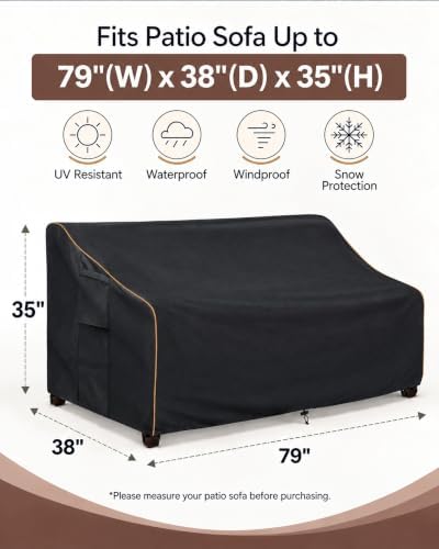 Patio 3-Seater Sofa Cover, Outdoor Couch Cover Fits up to 79W x 38D x 35H Inches - Image 2