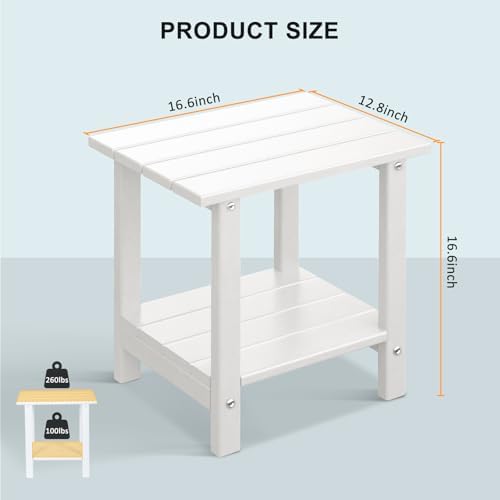 Adirondack Outdoor Side Table, 16.6" Small Patio End Table, 2-Tier HDPE Plastic - Image 3