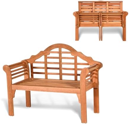 COSTWAY Folding Wooden Bench Outdoor, Crown-Like High Backrest by COSTWAY