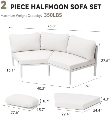 2-Seat Half-Moon Aluminum Patio Sofa Set, Outdoor Sectional - Image 2