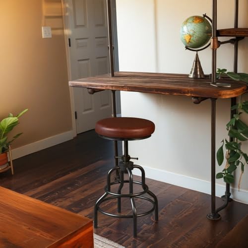 Industrial Bar Stools-Swivel Leather Metal Bar Stool-20-27 Inch Tall Counter - Image 4
