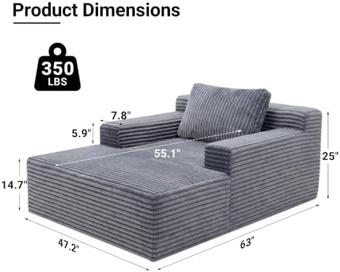 Claiks 63" Chaise Lounge Chair, Cloud Boneless Sofa - Image 2