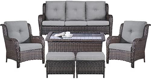 Patio Wicker Sofa Set 6 Pieces Patio Furniture Set Outdoor Couch, 2 Patio - Image 2