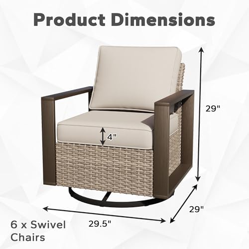 Outdoor Patio Swivel Rocker Chairs Set, 6 Pieces Wicker Rattan Chairs - Image 2