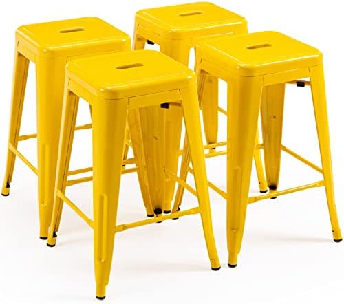 24 Inch Metal Bar Stools Set of 4, Stackable by VogueFurnitureDirect