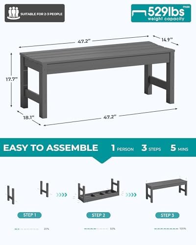 SERWALL 47 Inches Backless Outdoor Bench - Image 3