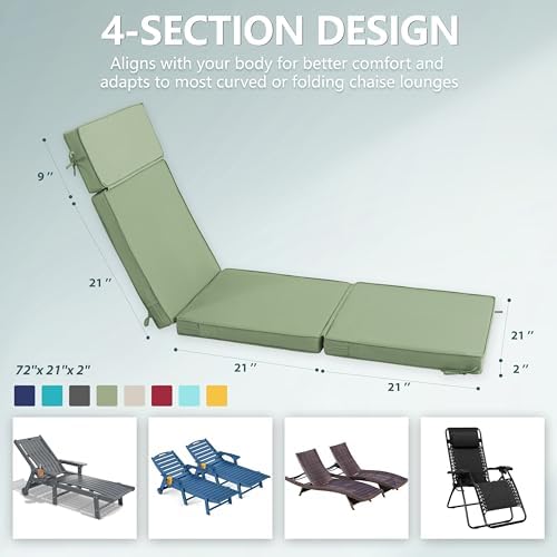 72 x 21 Inch Outdoor Chaise Lounge Cushions Set of 2 - Image 3