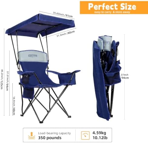 Camping Chair with Canopy, Beach Chair with Shade, Lightweight Oversized - Image 2