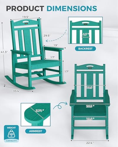 Oversized Outdoor Rocking Chairs Set of 3, 380lbs Heavy-Duty Large Patio Rocker - Image 3